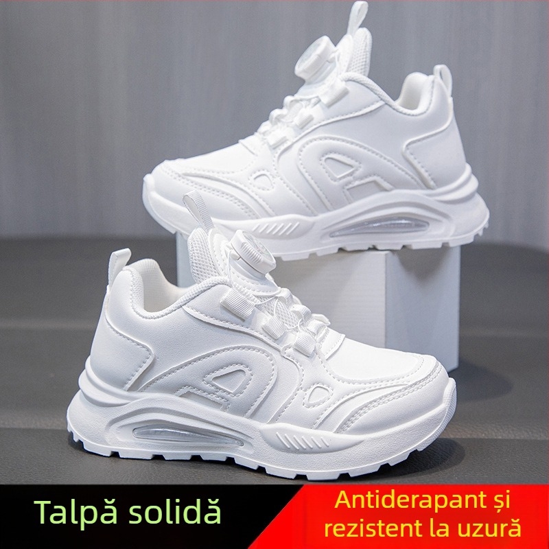 Pantofi sport pentru copii - unisex, închidere cu buton rotativ, partea superioară din piele artificială, talpă din cauciuc, primăvară–toamnă