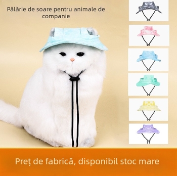 Șapcă pentru animale de companie pentru pisici și câini, cu urechi expuse, din bumbac, țesătură twill, procesare tie-dye, model monocrom, stil casual, potrivită pentru toate sezoanele, șnur reglabil
