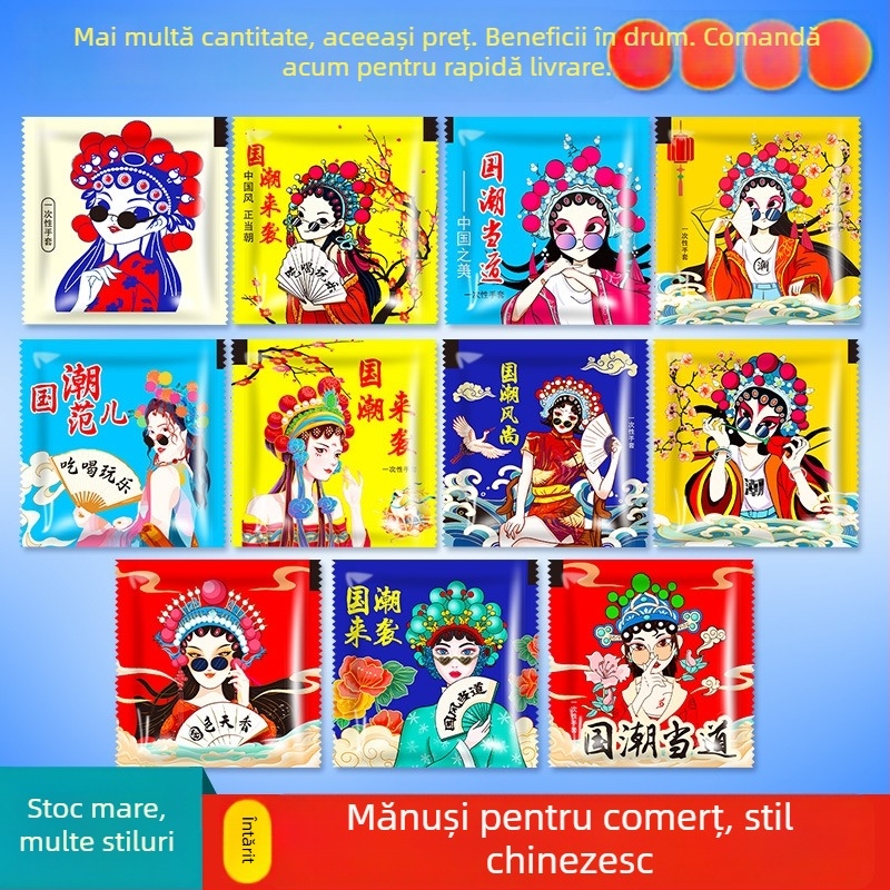 Mănuși de unică folosință pentru alimentație, din plastic, rezistente la grăsimi, ambalate individual, grosime 0,5 mm, durată de valabilitate 2 ani