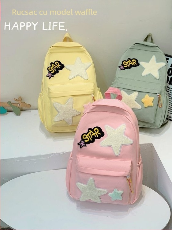 Rucsac școlar cu design de wafel, capacitate dublă, imprimeu cu litere, bretele cu pernă de aer, potrivit pentru gimnaziu