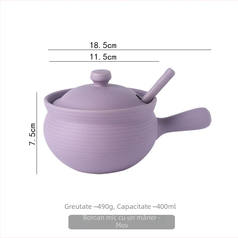 Borcan ceramic de ulei cu capac și linguriță, stil japonez pentru condimente lichide, rezistent la temperaturi înalte, personalizare disponibilă