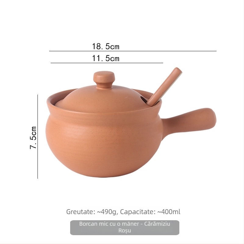 Borcan ceramic de ulei cu capac și linguriță, stil japonez pentru condimente lichide, rezistent la temperaturi înalte, personalizare disponibilă