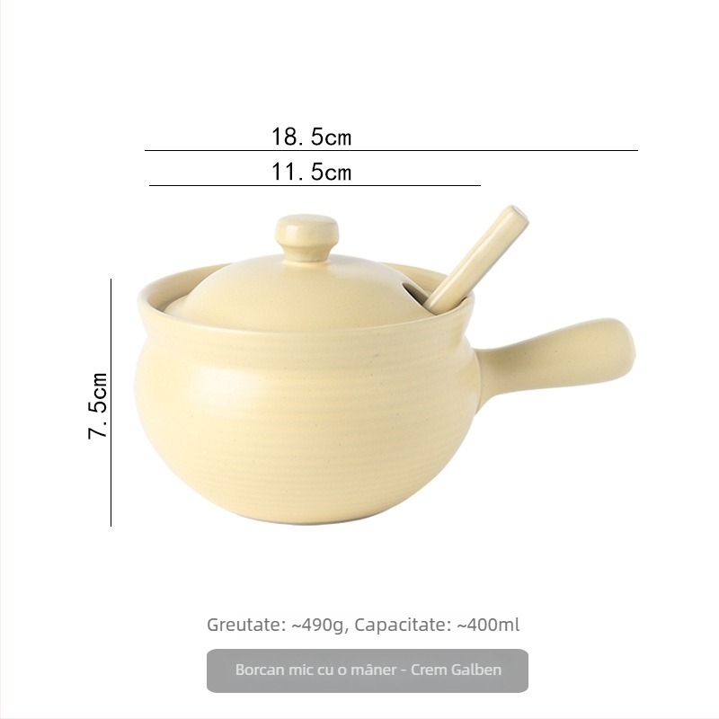 Borcan ceramic de ulei cu capac și linguriță, stil japonez pentru condimente lichide, rezistent la temperaturi înalte, personalizare disponibilă