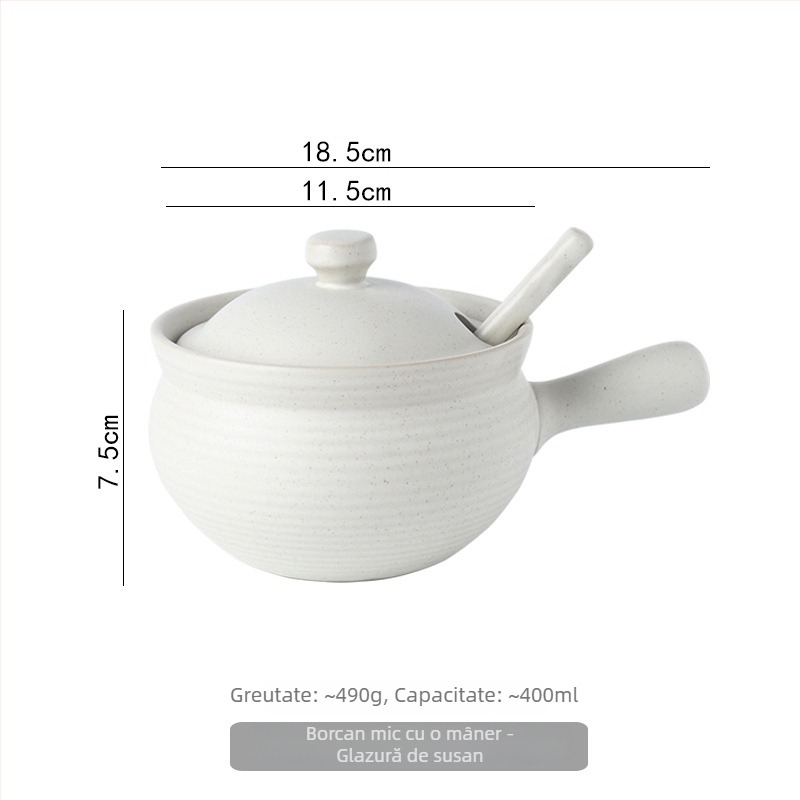 Borcan ceramic de ulei cu capac și linguriță, stil japonez pentru condimente lichide, rezistent la temperaturi înalte, personalizare disponibilă