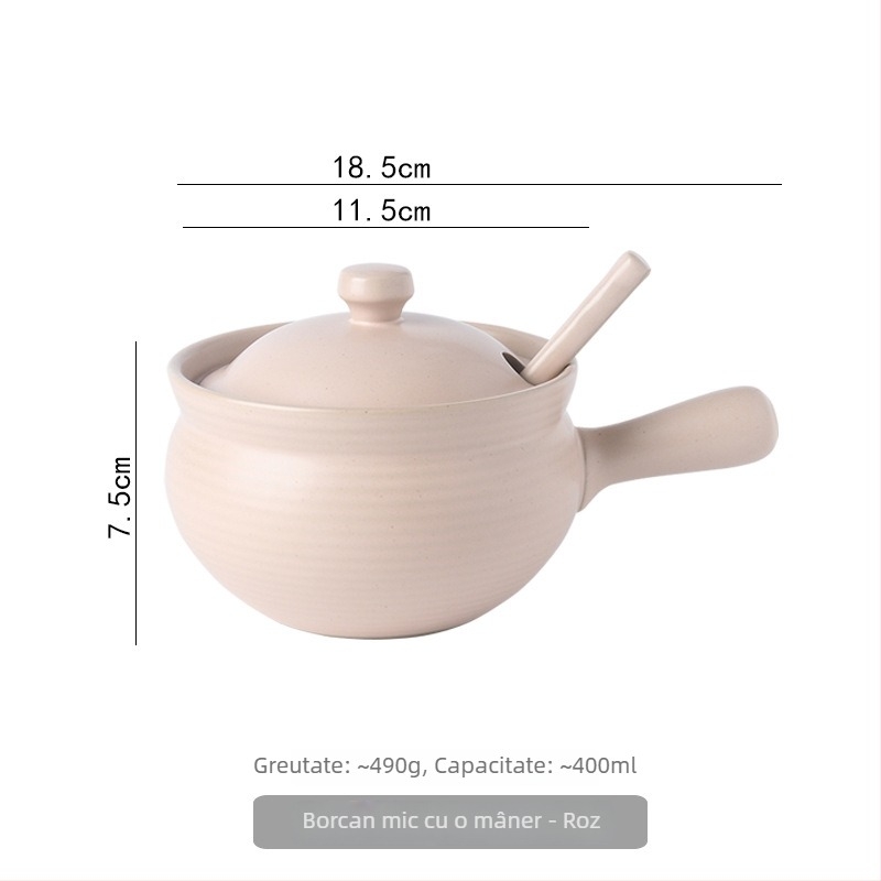 Borcan ceramic de ulei cu capac și linguriță, stil japonez pentru condimente lichide, rezistent la temperaturi înalte, personalizare disponibilă