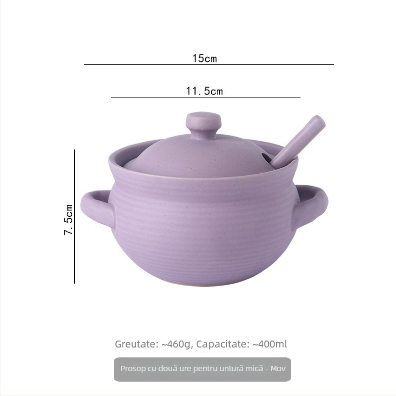 Borcan ceramic de ulei cu capac și linguriță, stil japonez pentru condimente lichide, rezistent la temperaturi înalte, personalizare disponibilă