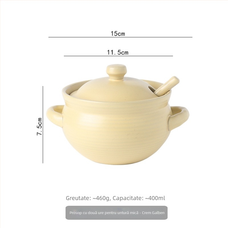 Borcan ceramic de ulei cu capac și linguriță, stil japonez pentru condimente lichide, rezistent la temperaturi înalte, personalizare disponibilă