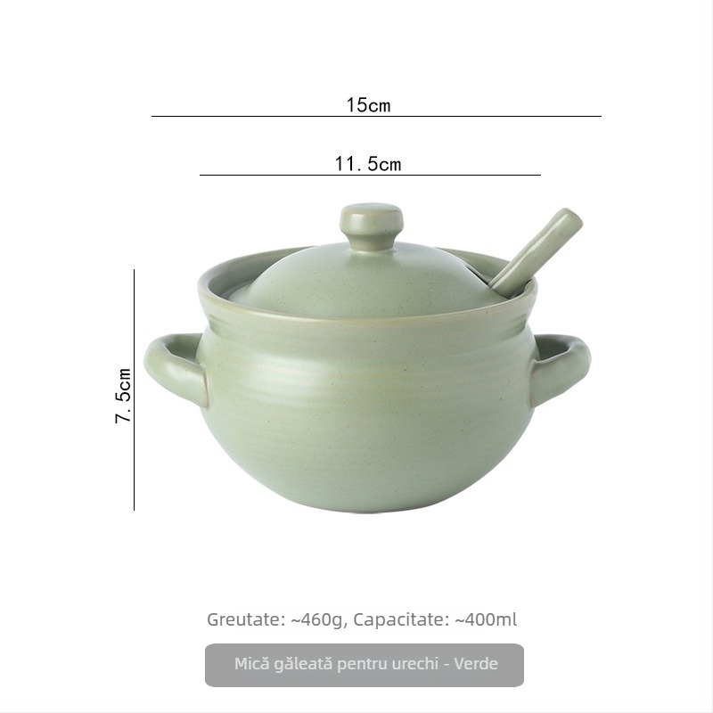 Borcan ceramic de ulei cu capac și linguriță, stil japonez pentru condimente lichide, rezistent la temperaturi înalte, personalizare disponibilă