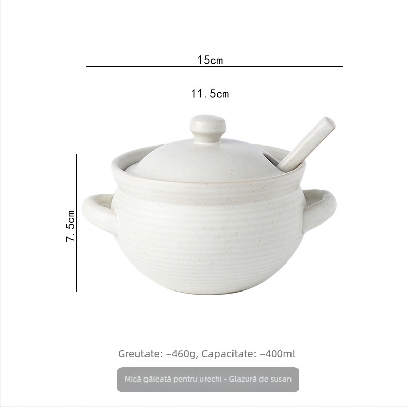 Borcan ceramic de ulei cu capac și linguriță, stil japonez pentru condimente lichide, rezistent la temperaturi înalte, personalizare disponibilă