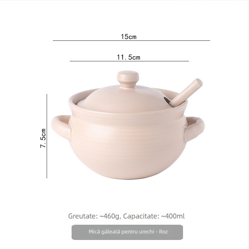 Borcan ceramic de ulei cu capac și linguriță, stil japonez pentru condimente lichide, rezistent la temperaturi înalte, personalizare disponibilă