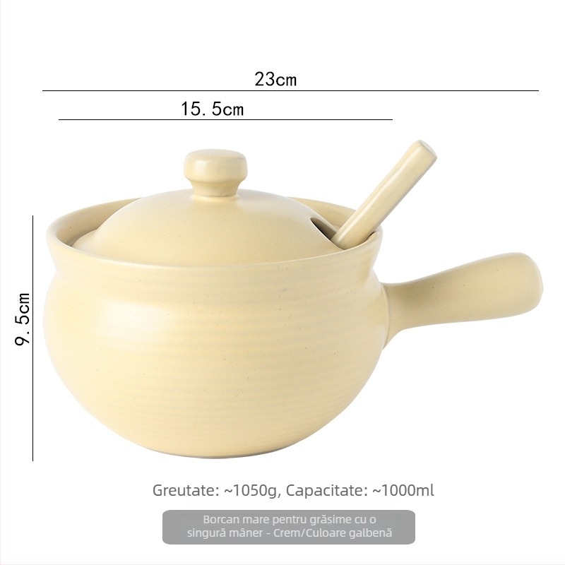 Borcan ceramic de ulei cu capac și linguriță, stil japonez pentru condimente lichide, rezistent la temperaturi înalte, personalizare disponibilă