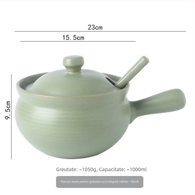 Borcan ceramic de ulei cu capac și linguriță, stil japonez pentru condimente lichide, rezistent la temperaturi înalte, personalizare disponibilă