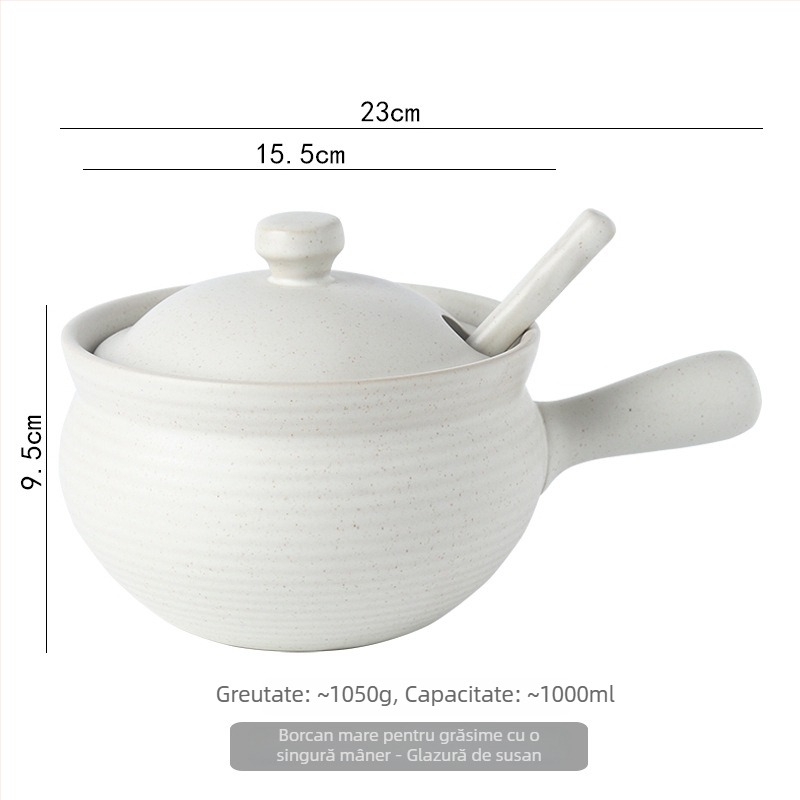Borcan ceramic de ulei cu capac și linguriță, stil japonez pentru condimente lichide, rezistent la temperaturi înalte, personalizare disponibilă