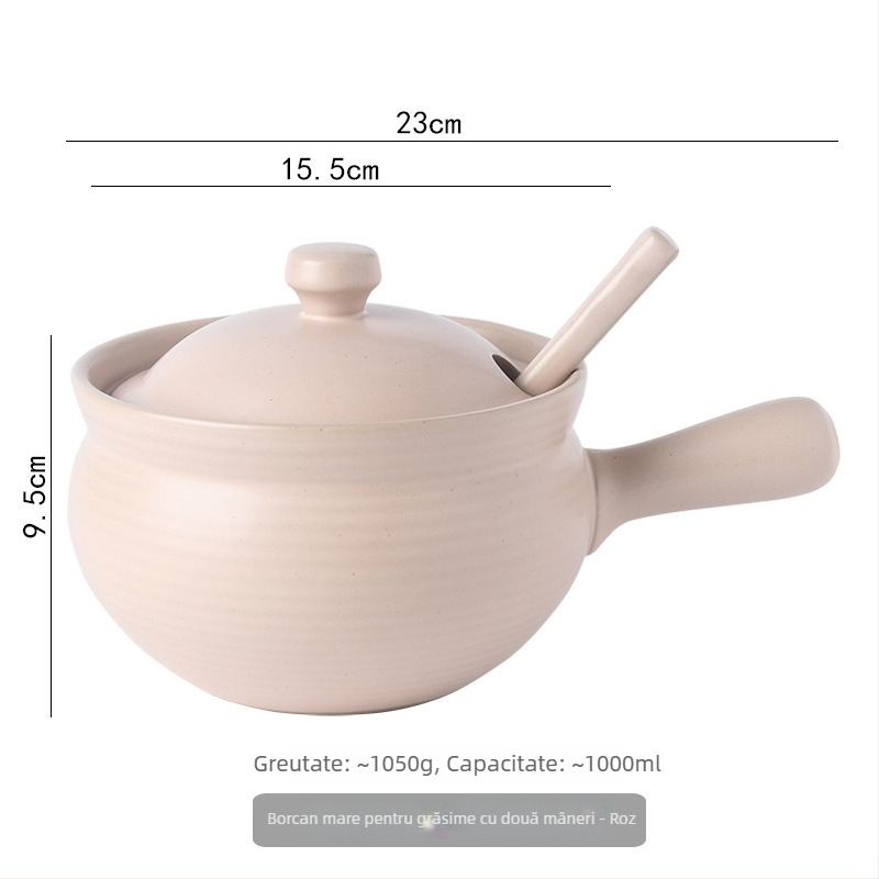Borcan ceramic de ulei cu capac și linguriță, stil japonez pentru condimente lichide, rezistent la temperaturi înalte, personalizare disponibilă
