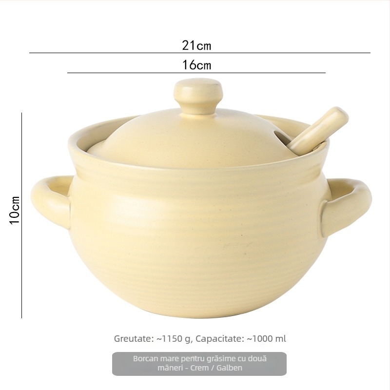 Borcan ceramic de ulei cu capac și linguriță, stil japonez pentru condimente lichide, rezistent la temperaturi înalte, personalizare disponibilă