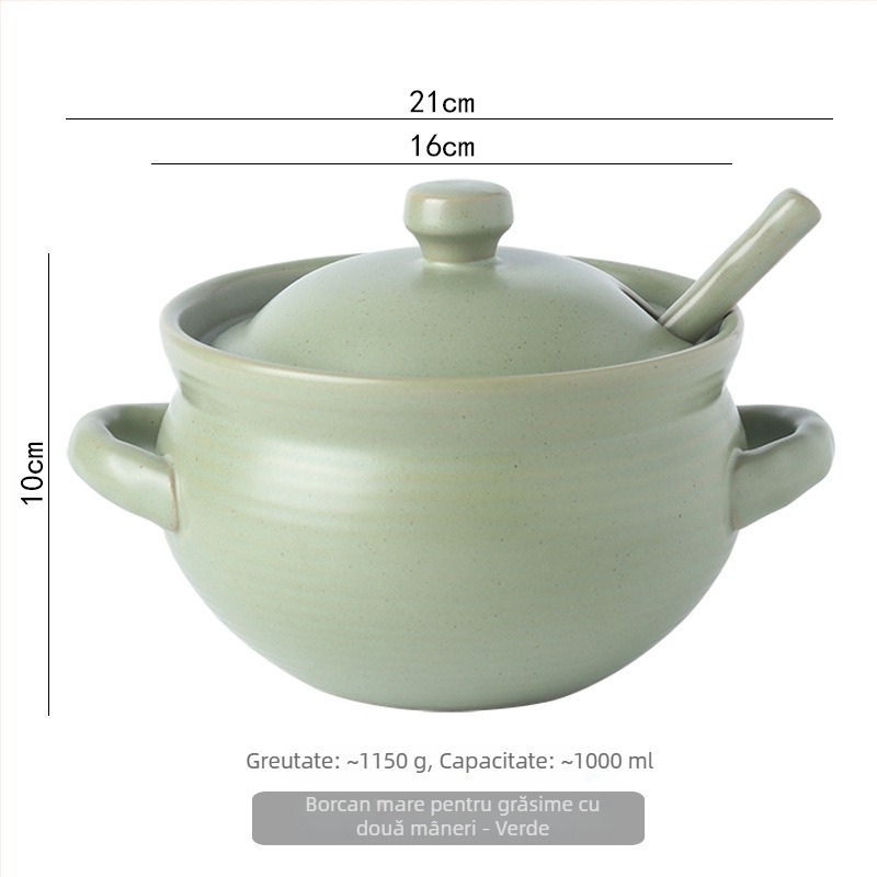 Borcan ceramic de ulei cu capac și linguriță, stil japonez pentru condimente lichide, rezistent la temperaturi înalte, personalizare disponibilă