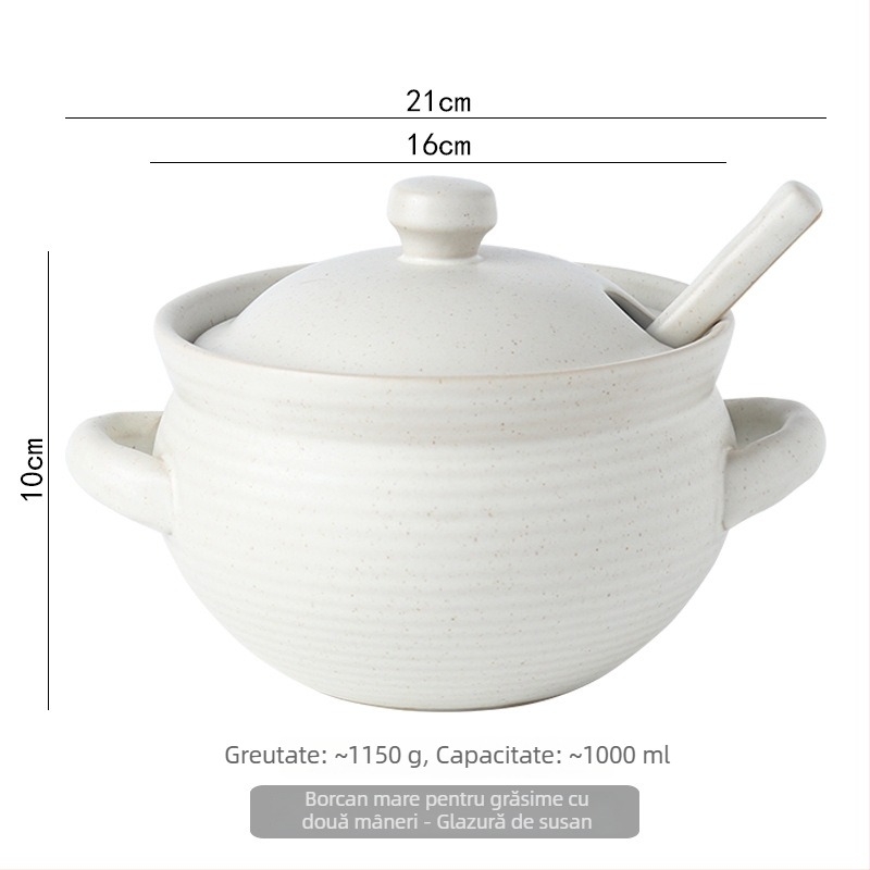 Borcan ceramic de ulei cu capac și linguriță, stil japonez pentru condimente lichide, rezistent la temperaturi înalte, personalizare disponibilă