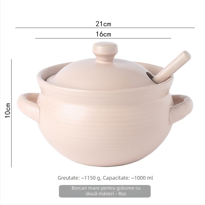 Borcan ceramic de ulei cu capac și linguriță, stil japonez pentru condimente lichide, rezistent la temperaturi înalte, personalizare disponibilă