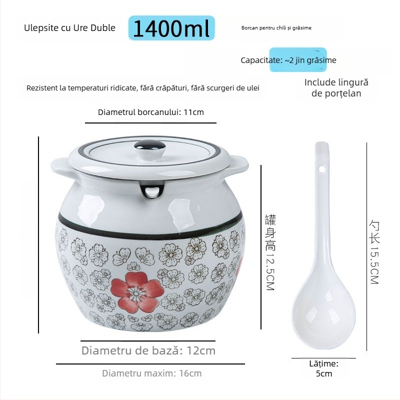 Recipient ceramic pentru condimente cu mâner și capac, pentru sosuri lichide, design clasic cu două urechi, stil nou chinezesc, calitate de primă clasă