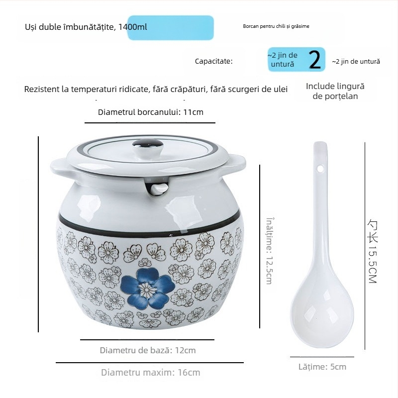 Recipient ceramic pentru condimente cu mâner și capac, pentru sosuri lichide, design clasic cu două urechi, stil nou chinezesc, calitate de primă clasă