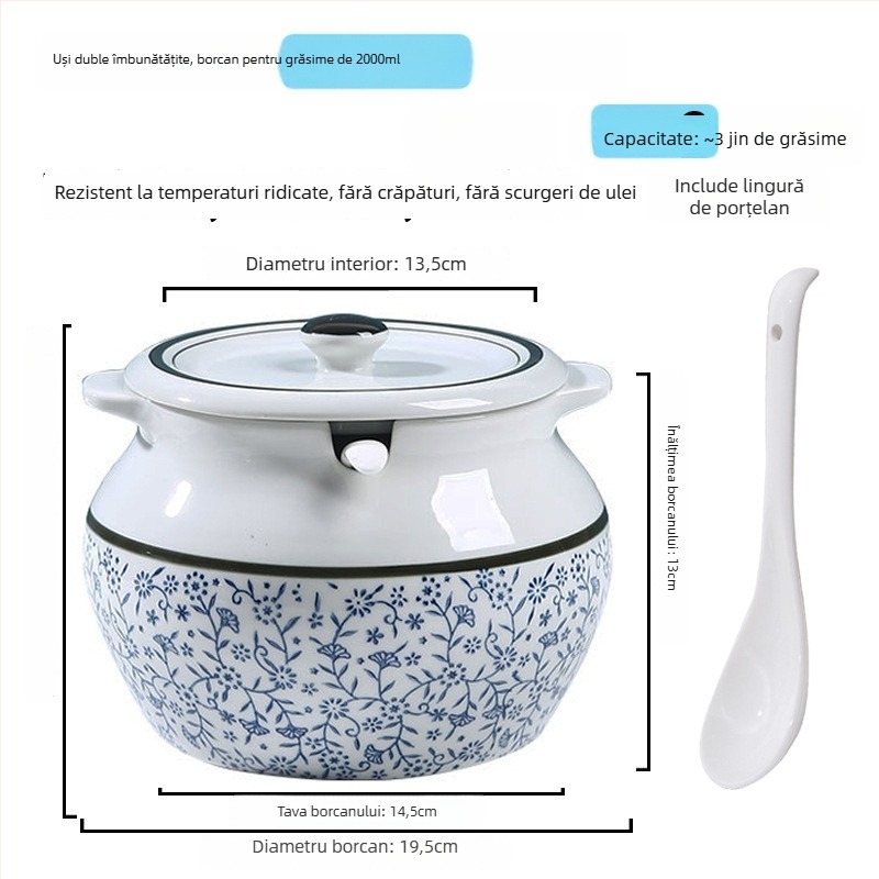 Recipient ceramic pentru condimente cu mâner și capac, pentru sosuri lichide, design clasic cu două urechi, stil nou chinezesc, calitate de primă clasă