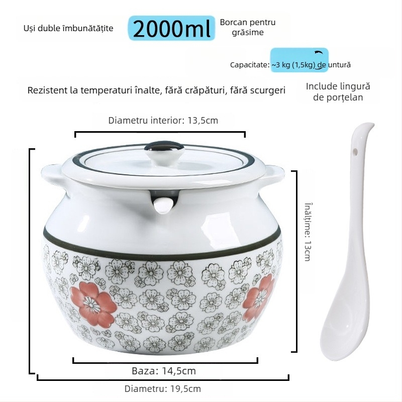 Recipient ceramic pentru condimente cu mâner și capac, pentru sosuri lichide, design clasic cu două urechi, stil nou chinezesc, calitate de primă clasă