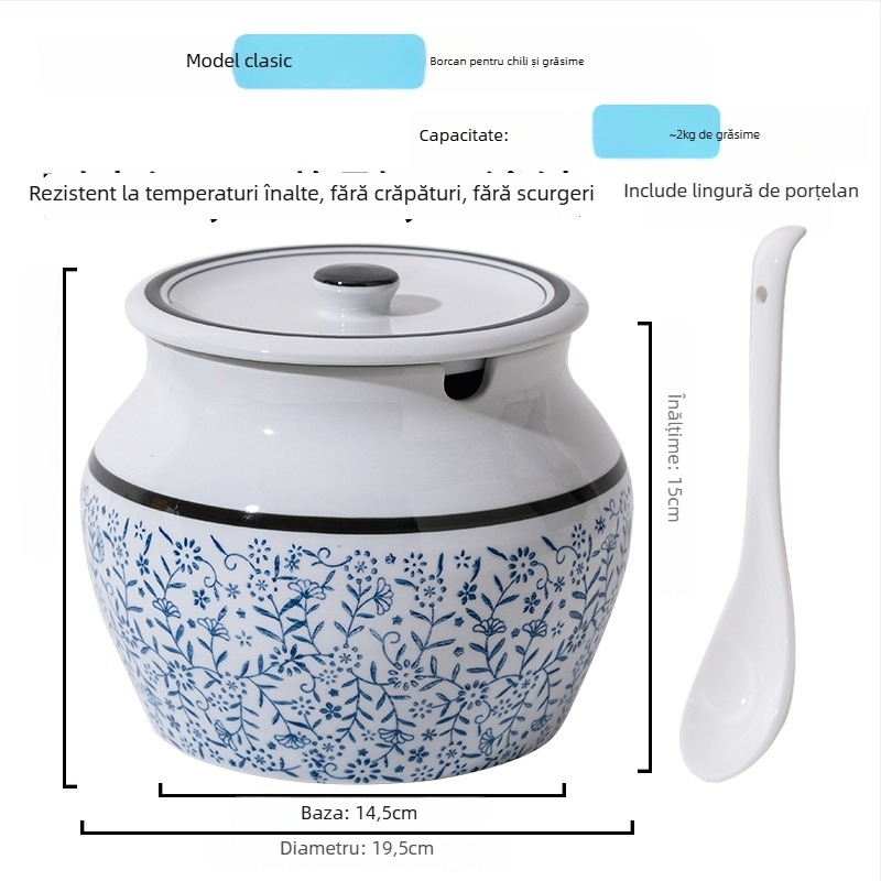 Recipient ceramic pentru condimente cu mâner și capac, pentru sosuri lichide, design clasic cu două urechi, stil nou chinezesc, calitate de primă clasă