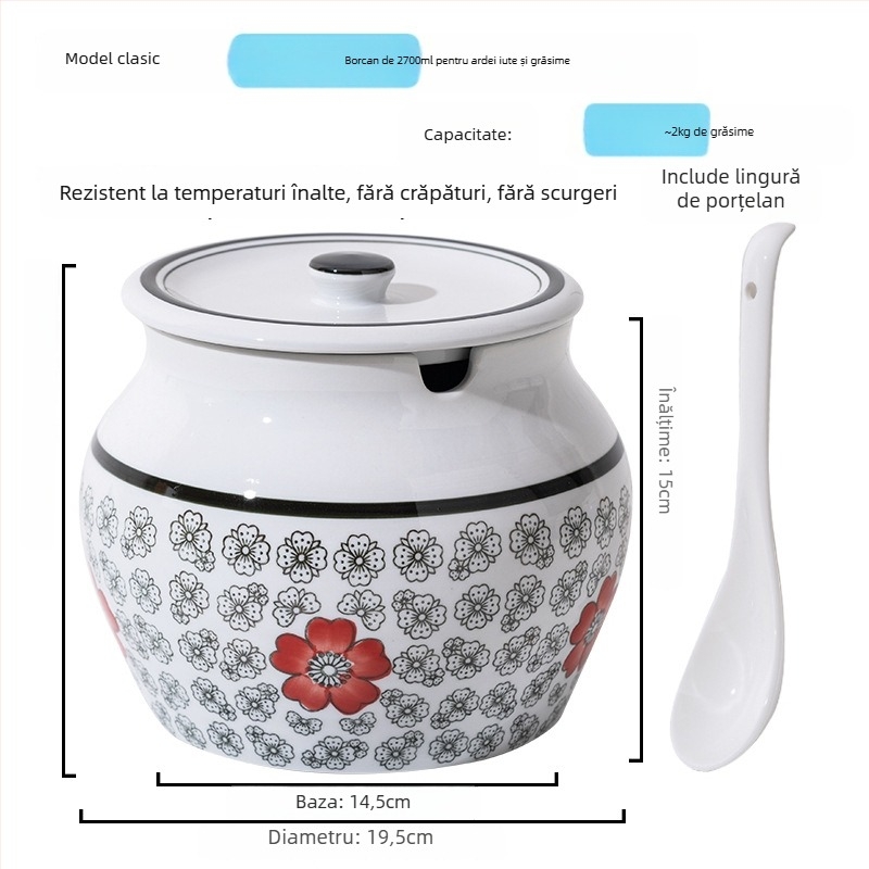 Recipient ceramic pentru condimente cu mâner și capac, pentru sosuri lichide, design clasic cu două urechi, stil nou chinezesc, calitate de primă clasă