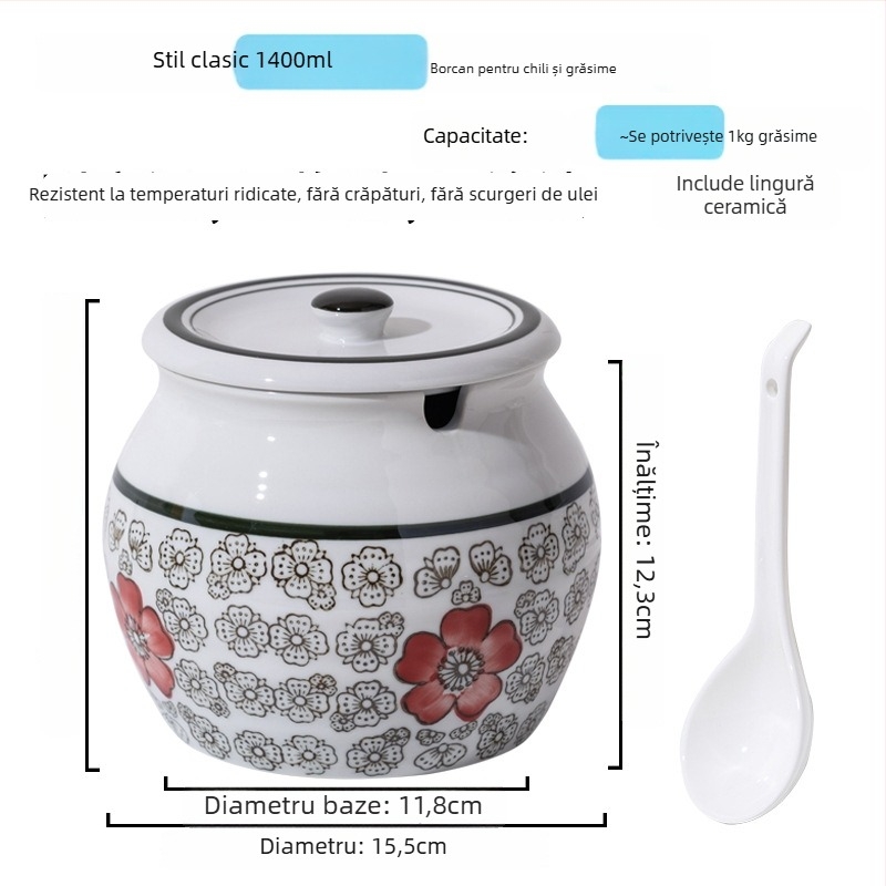 Recipient ceramic pentru condimente cu mâner și capac, pentru sosuri lichide, design clasic cu două urechi, stil nou chinezesc, calitate de primă clasă