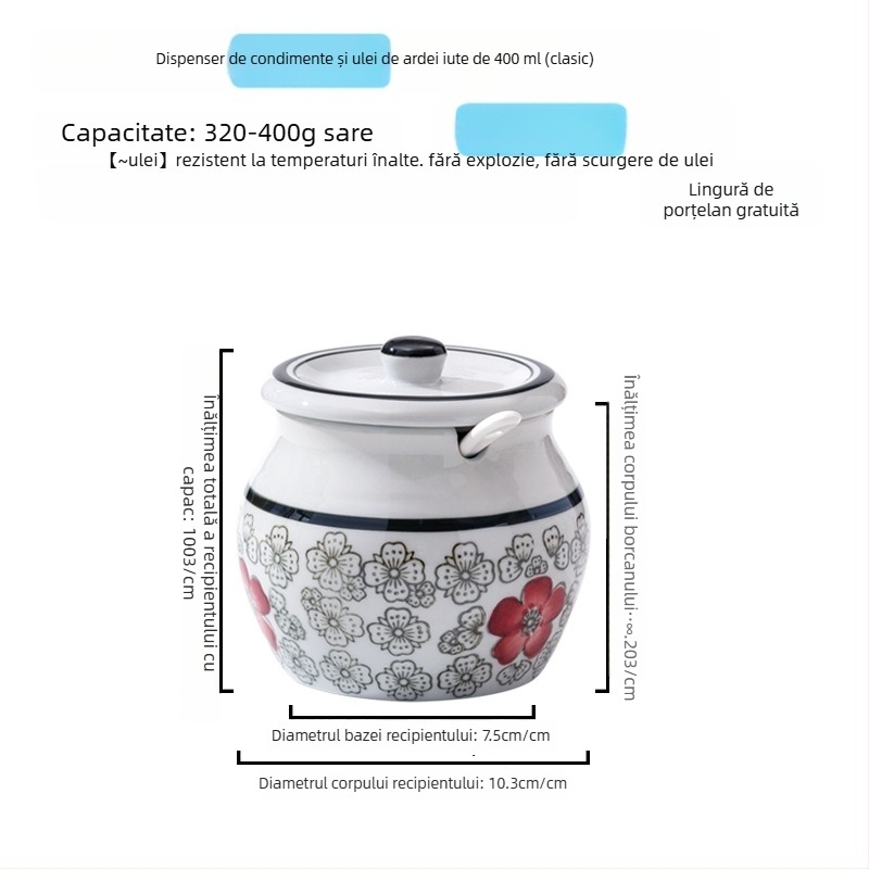Recipient ceramic pentru condimente cu mâner și capac, pentru sosuri lichide, design clasic cu două urechi, stil nou chinezesc, calitate de primă clasă