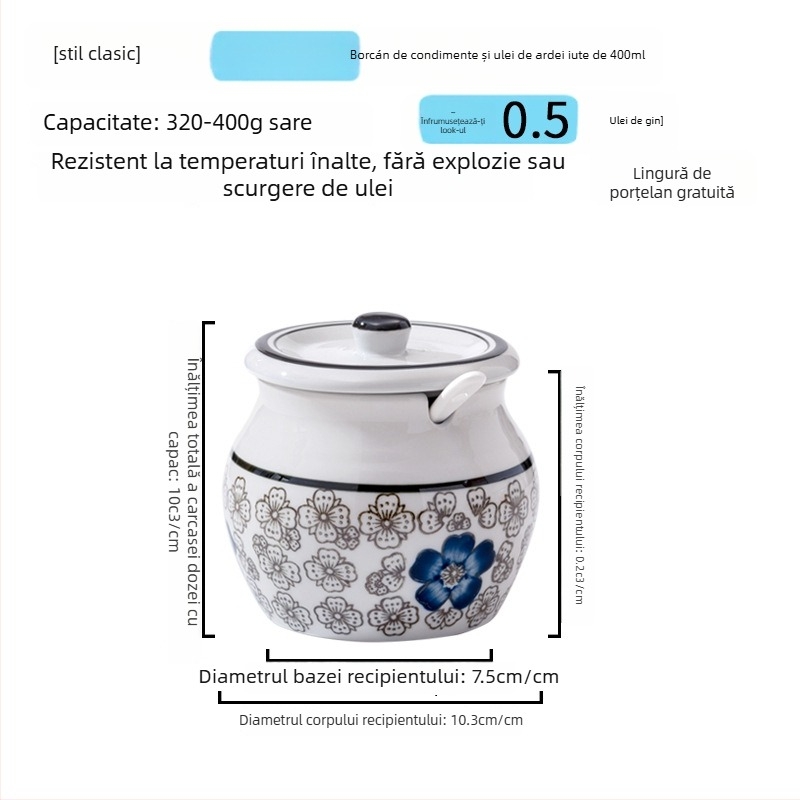 Recipient ceramic pentru condimente cu mâner și capac, pentru sosuri lichide, design clasic cu două urechi, stil nou chinezesc, calitate de primă clasă