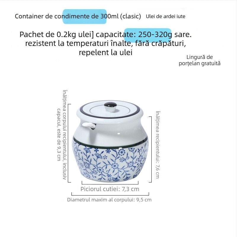 Recipient ceramic pentru condimente cu mâner și capac, pentru sosuri lichide, design clasic cu două urechi, stil nou chinezesc, calitate de primă clasă