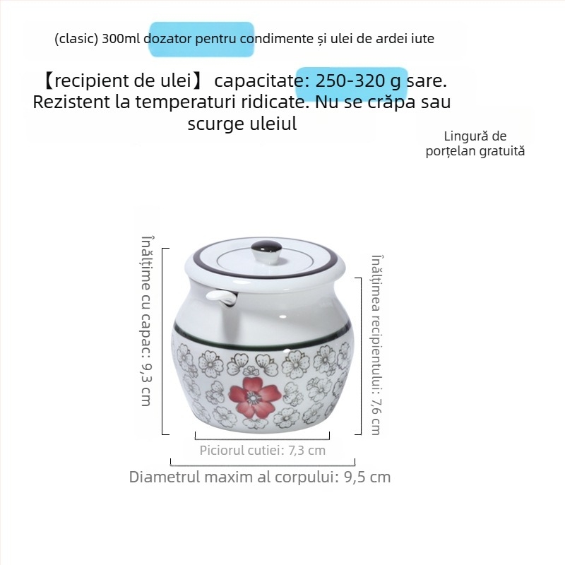 Recipient ceramic pentru condimente cu mâner și capac, pentru sosuri lichide, design clasic cu două urechi, stil nou chinezesc, calitate de primă clasă