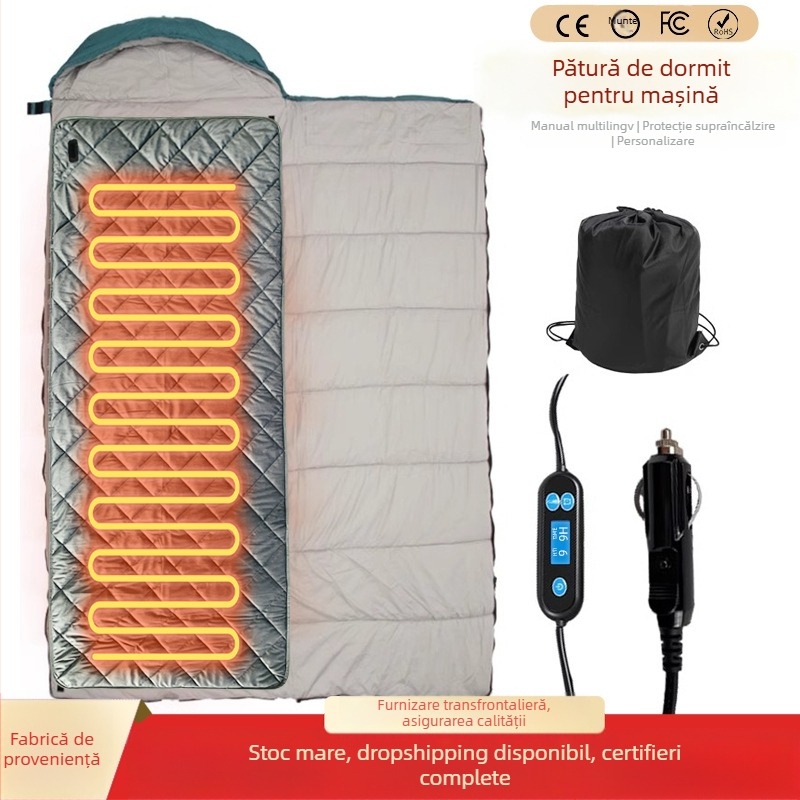 Pătură electrică pentru camping în mașină – model Tt, 10W, 5V, alimentare de la vehicul, potrivită pentru o singură sau cuplă