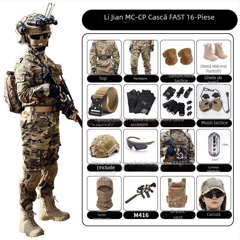 Costum camuflaj pentru copii pentru antrenament militar – amestec de fibre sintetice, impermeabil, rezistent la vânt, imprimeu camuflaj, toamnă, unisex