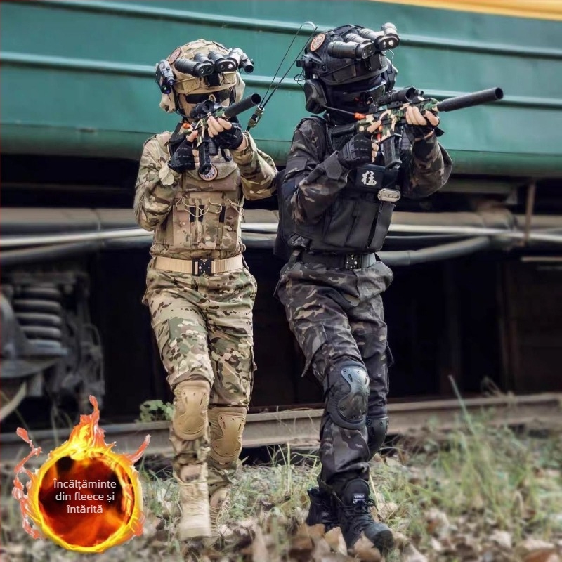 Costum camuflaj pentru copii pentru antrenament militar – amestec de fibre sintetice, impermeabil, rezistent la vânt, imprimeu camuflaj, toamnă, unisex