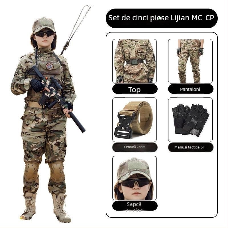 Costum camuflaj pentru copii pentru antrenament militar – amestec de fibre sintetice, impermeabil, rezistent la vânt, imprimeu camuflaj, toamnă, unisex