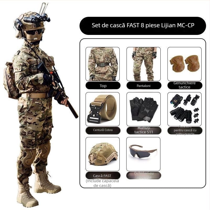 Costum camuflaj pentru copii pentru antrenament militar – amestec de fibre sintetice, impermeabil, rezistent la vânt, imprimeu camuflaj, toamnă, unisex