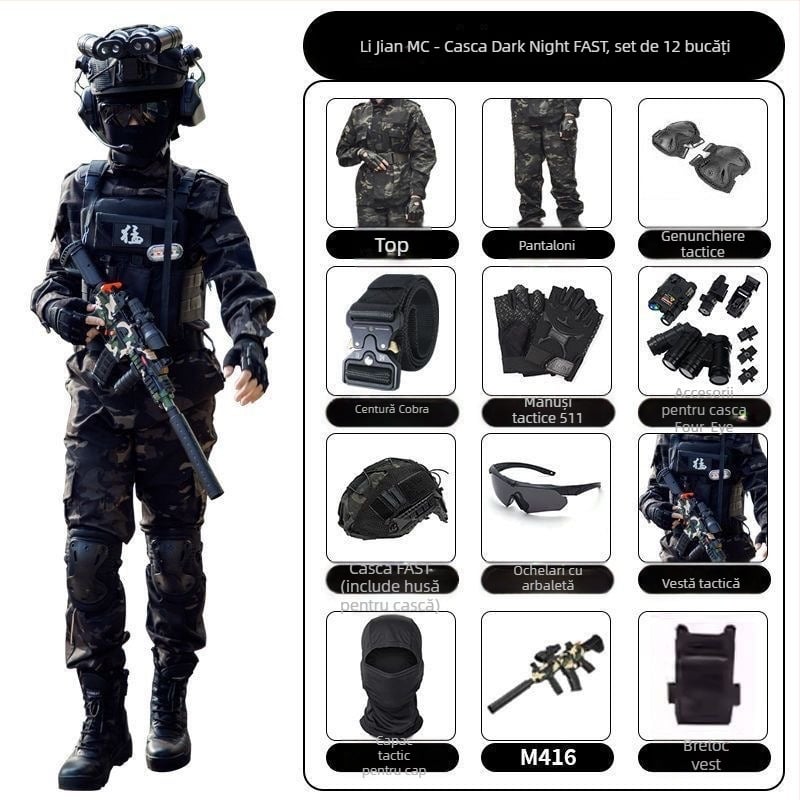 Costum camuflaj pentru copii pentru antrenament militar – amestec de fibre sintetice, impermeabil, rezistent la vânt, imprimeu camuflaj, toamnă, unisex
