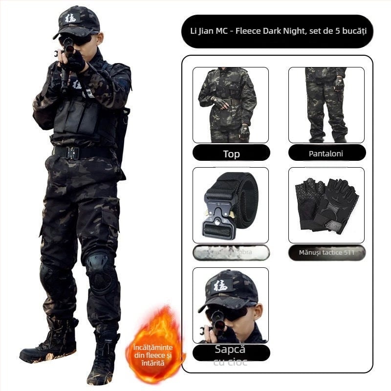 Costum camuflaj pentru copii pentru antrenament militar – amestec de fibre sintetice, impermeabil, rezistent la vânt, imprimeu camuflaj, toamnă, unisex