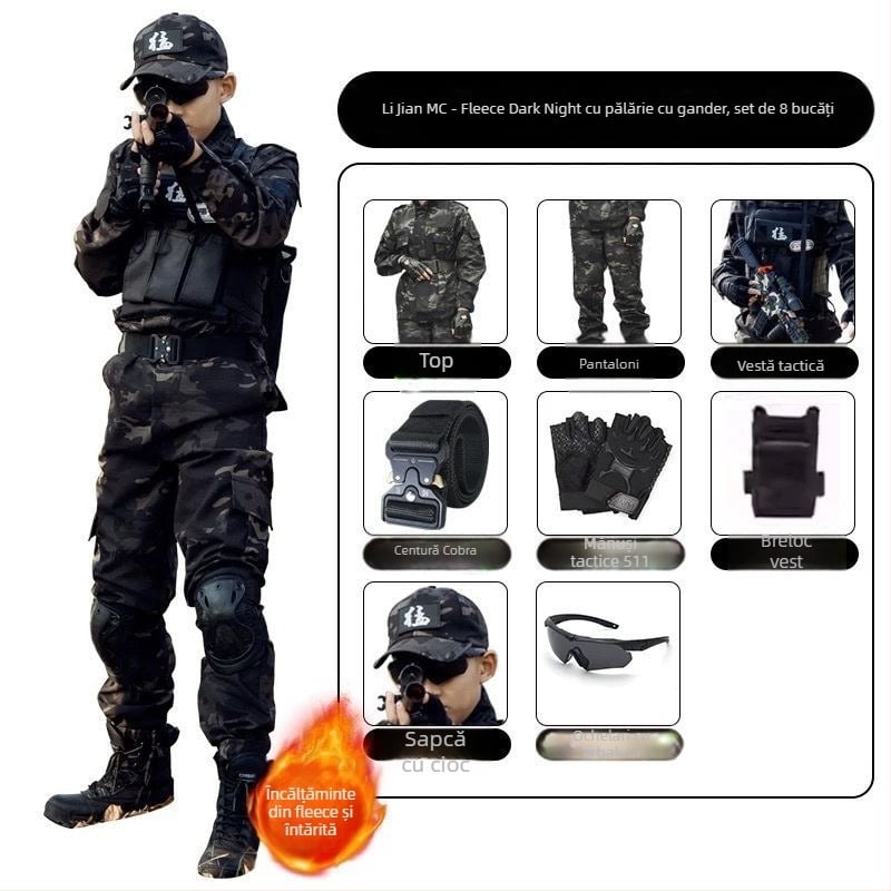Costum camuflaj pentru copii pentru antrenament militar – amestec de fibre sintetice, impermeabil, rezistent la vânt, imprimeu camuflaj, toamnă, unisex
