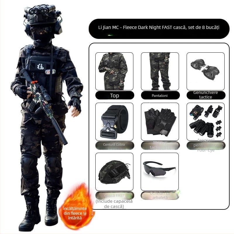 Costum camuflaj pentru copii pentru antrenament militar – amestec de fibre sintetice, impermeabil, rezistent la vânt, imprimeu camuflaj, toamnă, unisex