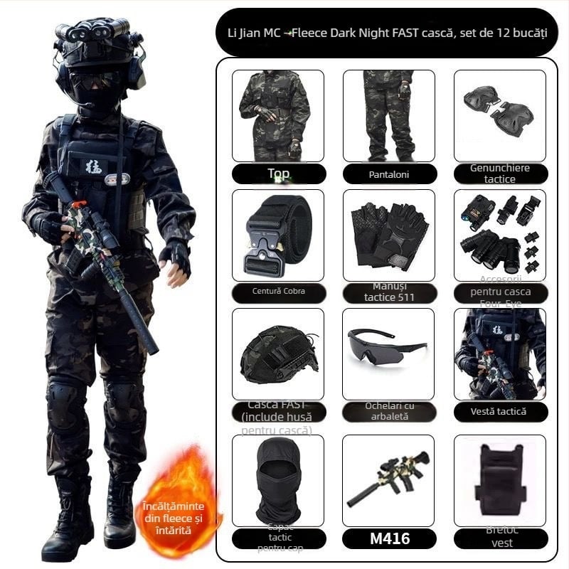 Costum camuflaj pentru copii pentru antrenament militar – amestec de fibre sintetice, impermeabil, rezistent la vânt, imprimeu camuflaj, toamnă, unisex