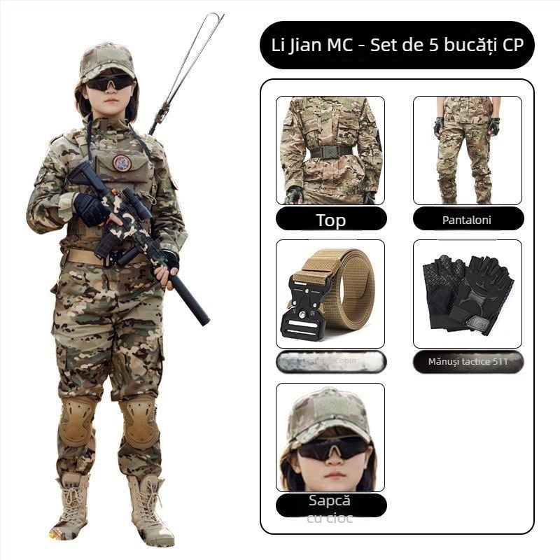 Costum camuflaj pentru copii pentru antrenament militar – amestec de fibre sintetice, impermeabil, rezistent la vânt, imprimeu camuflaj, toamnă, unisex