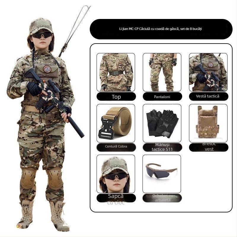 Costum camuflaj pentru copii pentru antrenament militar – amestec de fibre sintetice, impermeabil, rezistent la vânt, imprimeu camuflaj, toamnă, unisex