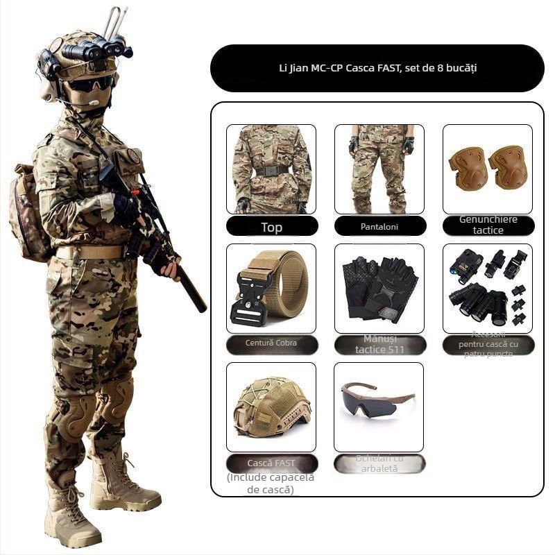 Costum camuflaj pentru copii pentru antrenament militar – amestec de fibre sintetice, impermeabil, rezistent la vânt, imprimeu camuflaj, toamnă, unisex