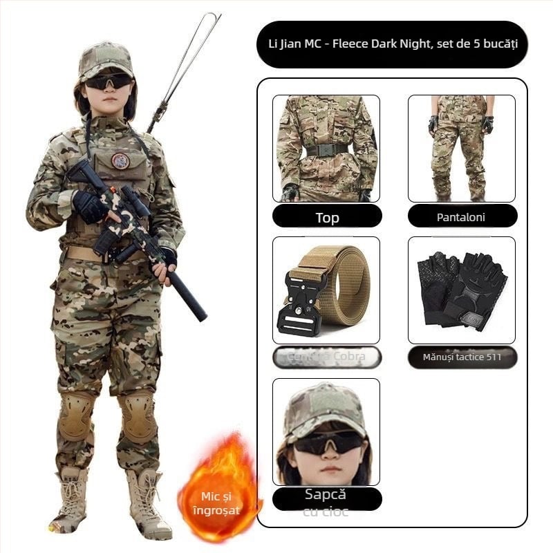 Costum camuflaj pentru copii pentru antrenament militar – amestec de fibre sintetice, impermeabil, rezistent la vânt, imprimeu camuflaj, toamnă, unisex