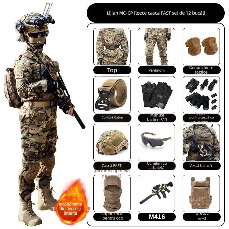 Costum camuflaj pentru copii pentru antrenament militar – amestec de fibre sintetice, impermeabil, rezistent la vânt, imprimeu camuflaj, toamnă, unisex