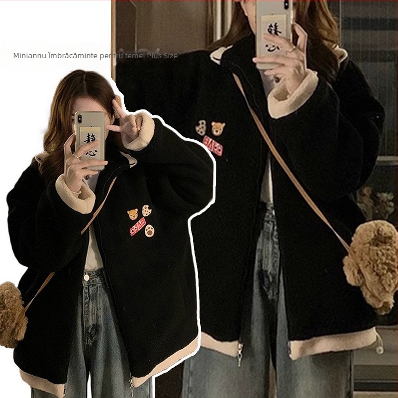 Palton de iarnă pentru femei cu guler din blană, fermoar, lungime medie, croială lejeră, mâneci lungi