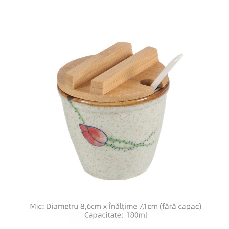Set de borcănele ceramice cu relief, gură deschisă și capac, stil japonez, pentru sare și piper